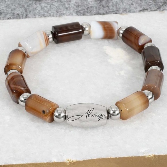 🤎 Brown Agate & Stainless Stretch Beaded Bracelet 🤎 - Picture 5 of 12